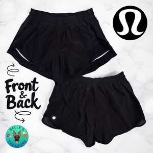 Lululemon Hotty Hot Shorts‎ 4"Women's 8 Tall Black Running Gym Reflective Stripe